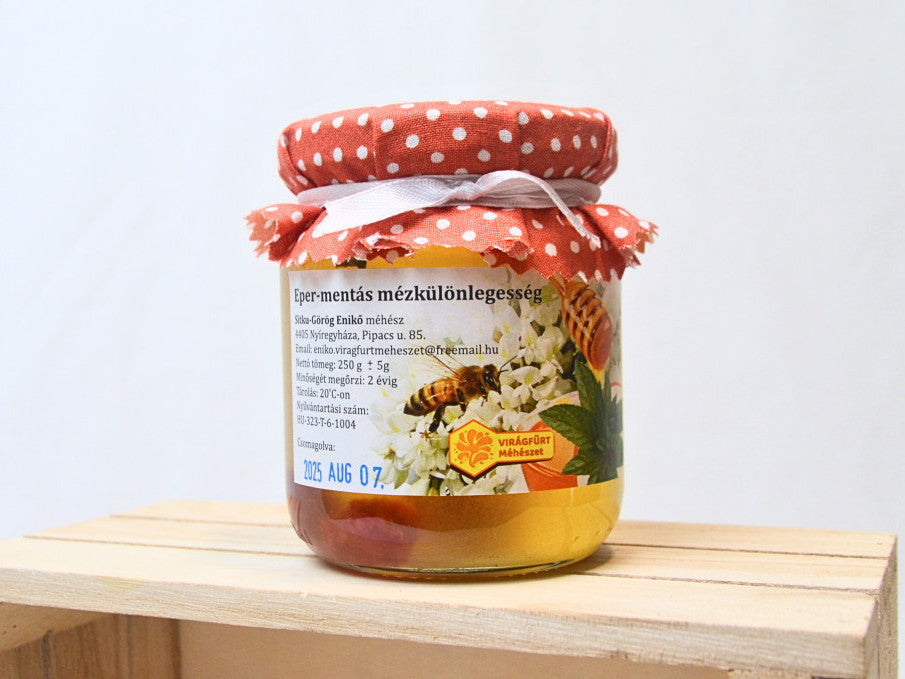 Virágfürt Méhészet -Eper-menta ízesítésű akácméz -250g