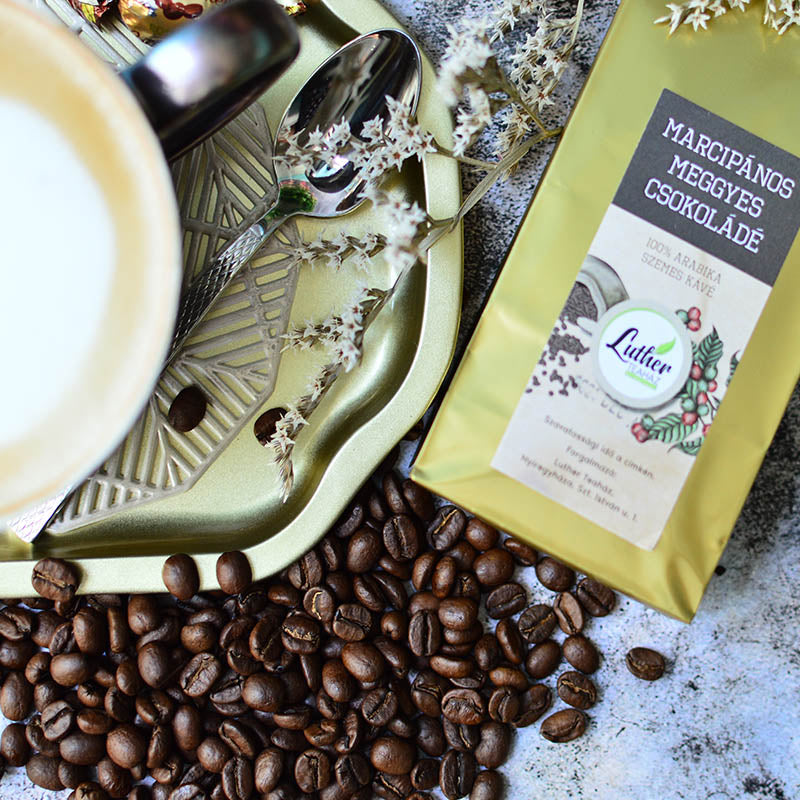 100% Arabica szemes kávé Marcipános meggyes csoki